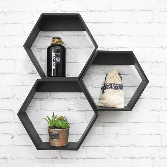 Hexagonal Design Wall Mounted Racks Set of 3
