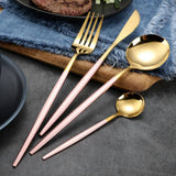 Pink Handle Golden Cutlery Set