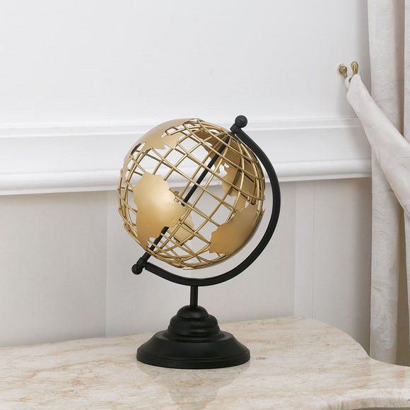 World Map Armando Gold Perforated Table Globe with Black Base